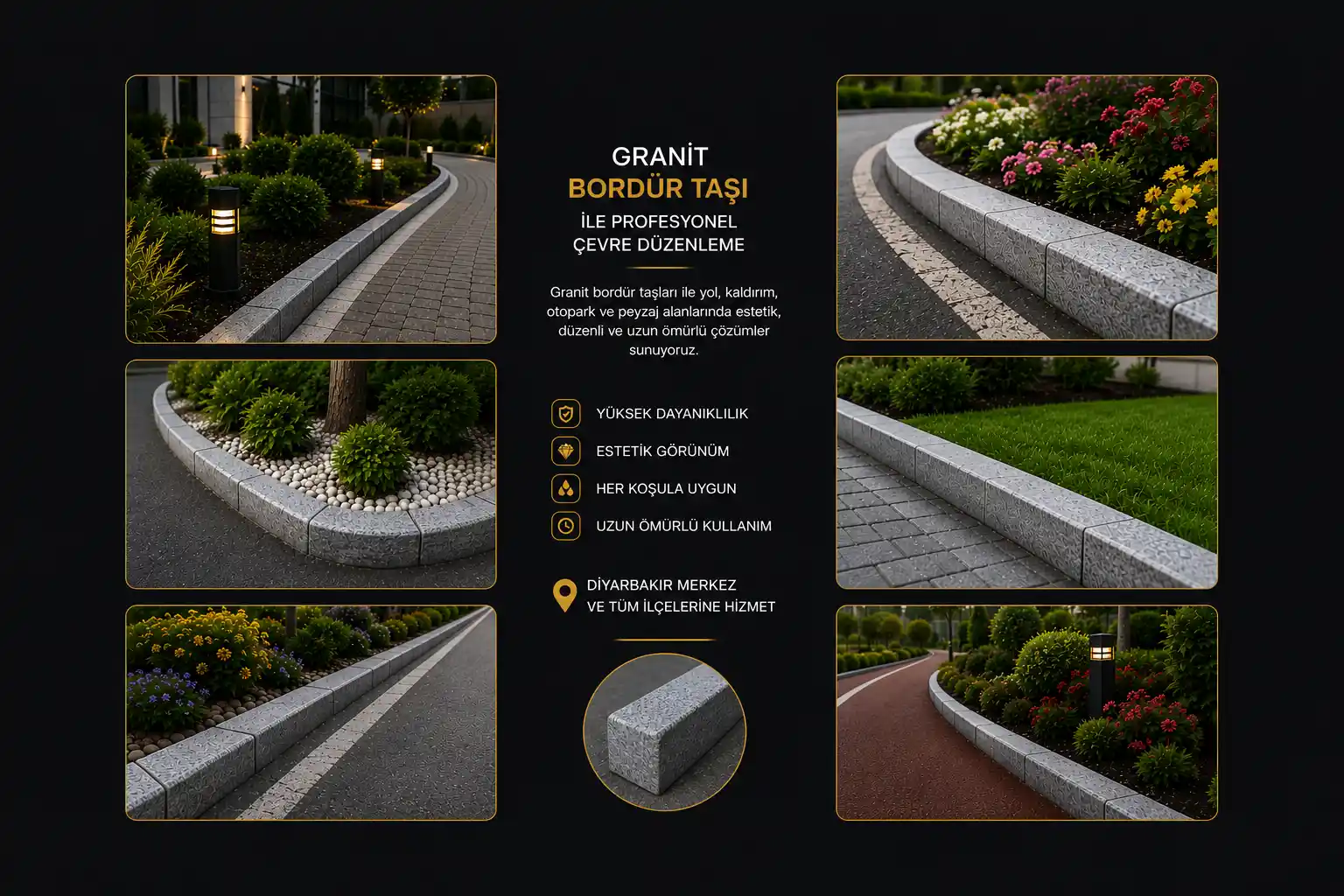 Diyarbakır Granit Bordür Taşı Uygulamaları Dinç Granit Yapı